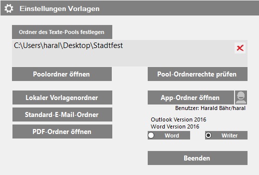 Dialog der Poolordnerauswahl