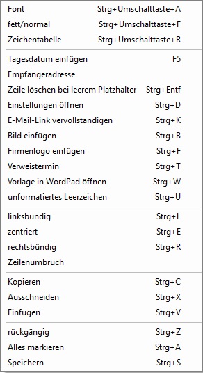 Kontextmen&uuml; Vorlagen